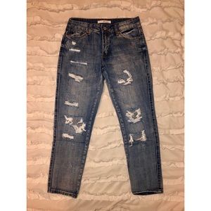 Kancan Distressed Boyfriend Jeans (Cropped)